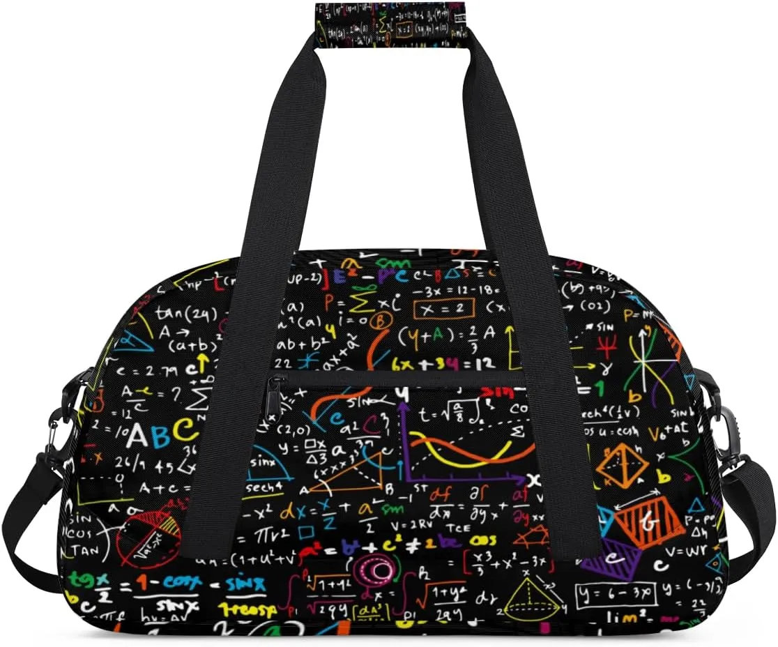 Math Formula Pattern Kids Overnighted Duffel Bag Carry-On Size & Ideal for School Practice or Weekender Travel with Zip and Shoulder Stra for Boys & Girls
