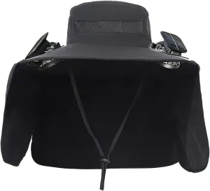 Men Women Wide Brim Sun Hats with 2 Solar Fan Breathable Waterproof Bucket Hat Outdoor Fishing Hat for Hiking Camping