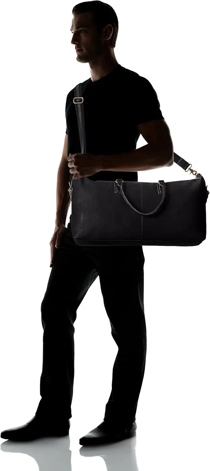 Men's Classic Leather Weekender Bag, Black, One Size