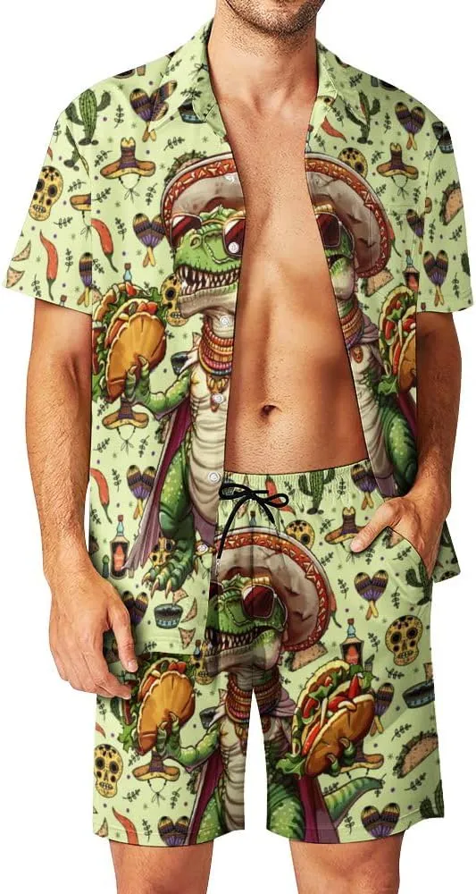 Mens Hawaiian Shirts and Shorts Set Funny Hawaiian Shirts for Men Beach Outfits Sets with Bucket Hats