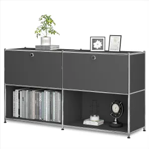 Metal Sideboard with 2 Flap Doors, DIY Modern Home Furnishing,Perfect for Home, Office, Kitchen, Hallway,Foyer Organization(Black)