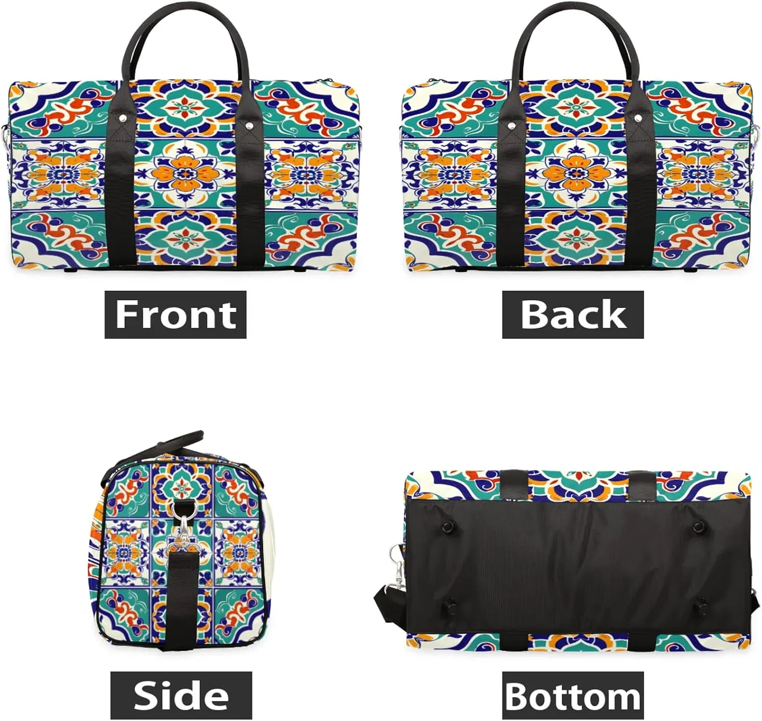 Mexican Ethnic Flower Travel Duffle Bag, Sports Gym Bags for Women Men, Carry On Weekender Overnight Workout Airplane Trips Bag