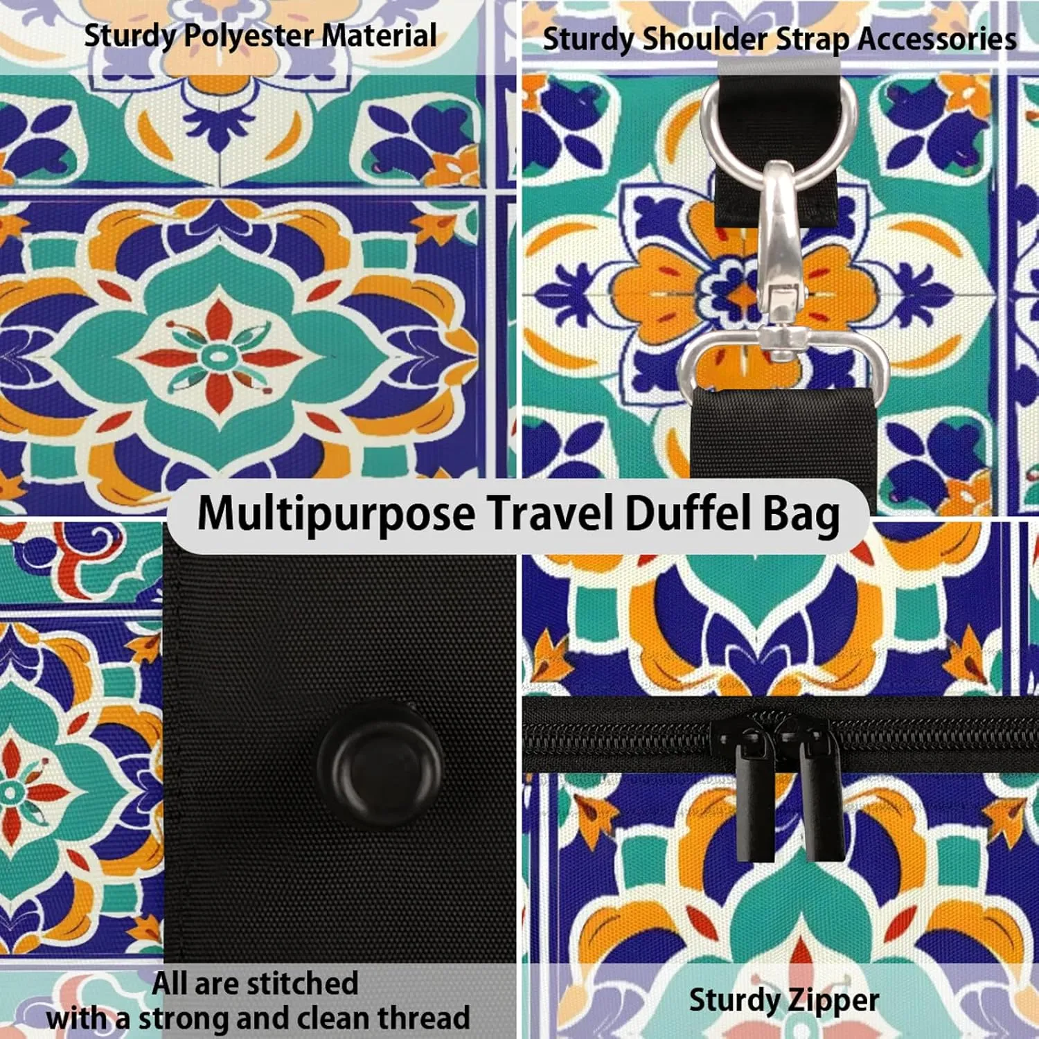 Mexican Ethnic Flower Travel Duffle Bag, Sports Gym Bags for Women Men, Carry On Weekender Overnight Workout Airplane Trips Bag