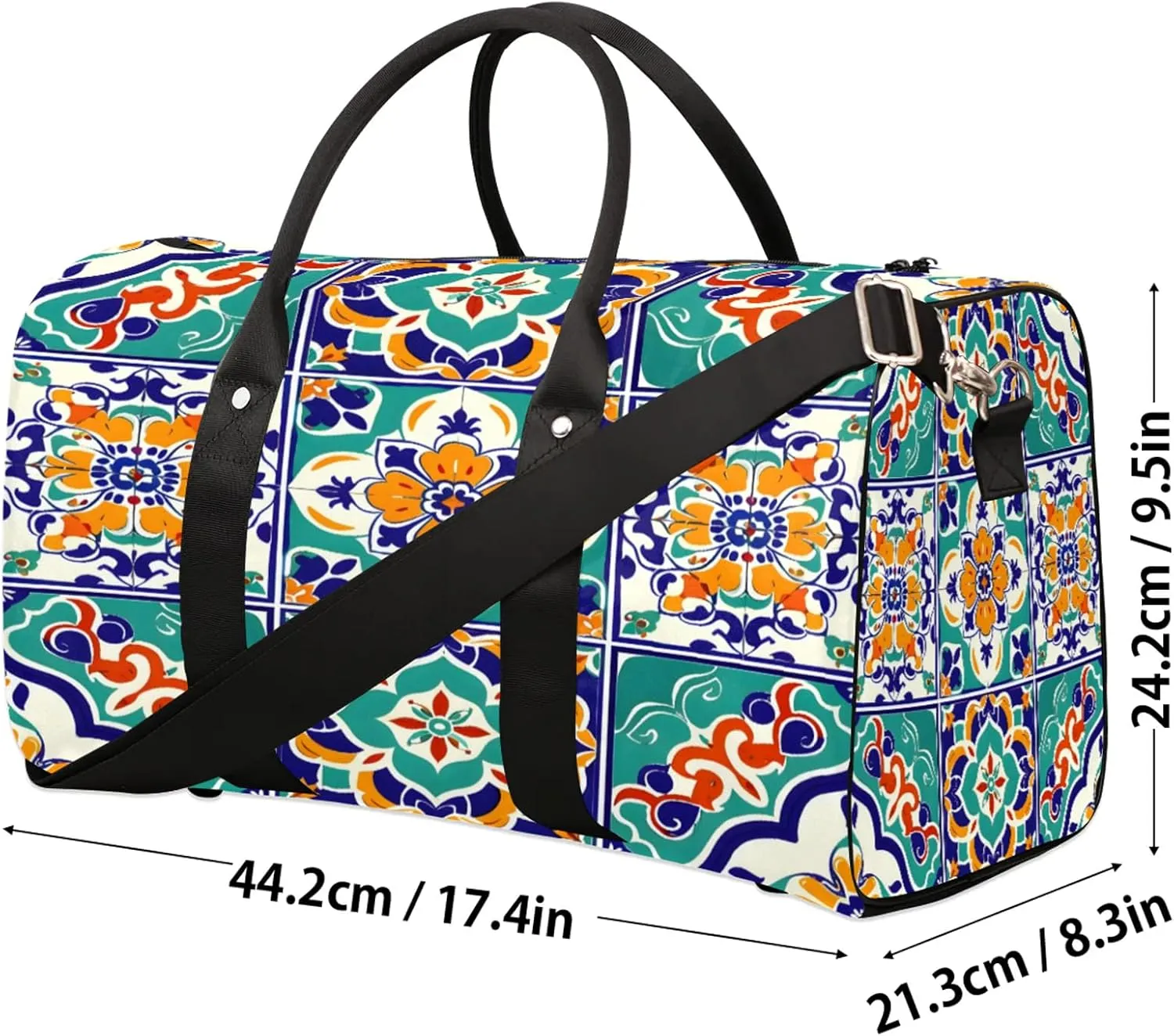 Mexican Ethnic Flower Travel Duffle Bag, Sports Gym Bags for Women Men, Carry On Weekender Overnight Workout Airplane Trips Bag