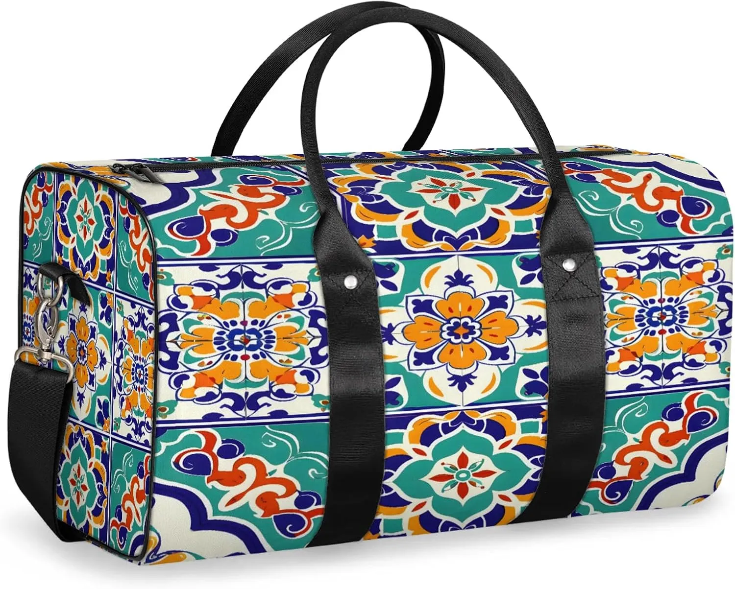 Mexican Ethnic Flower Travel Duffle Bag, Sports Gym Bags for Women Men, Carry On Weekender Overnight Workout Airplane Trips Bag