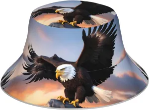 Mighty Bald Eagle Prints Reflective Bucket Hat Foldable Reversible for Travel, Camping, and Outdoor Activities Black, Black, One Size