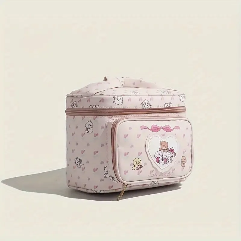 Mikko Illustrations Vintage Pink Floral Travel Makeup Bag