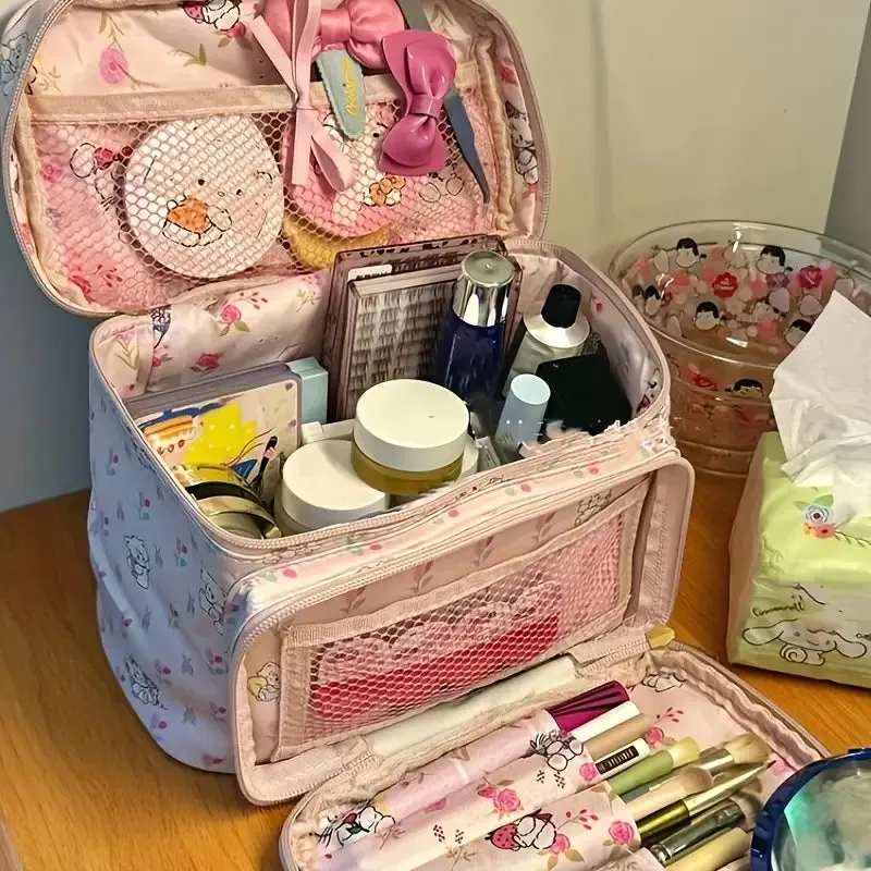 Mikko Illustrations Vintage Pink Floral Travel Makeup Bag