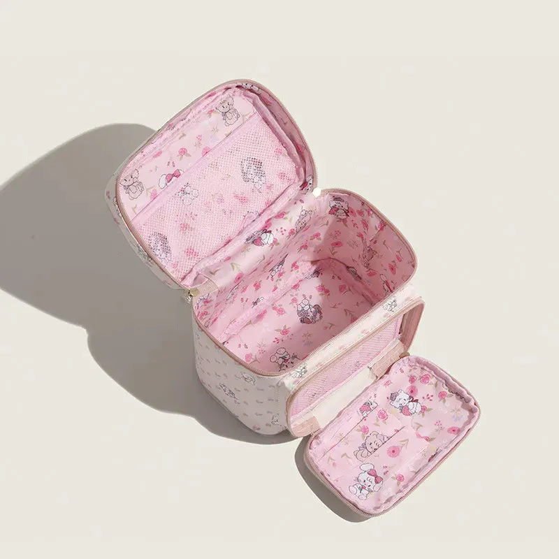 Mikko Illustrations Vintage Pink Floral Travel Makeup Bag