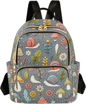 Mini Backpack for Women Floral Mushrooms and Snails Mini Backpack Purse Lightweight Small Daypack, 8.5L