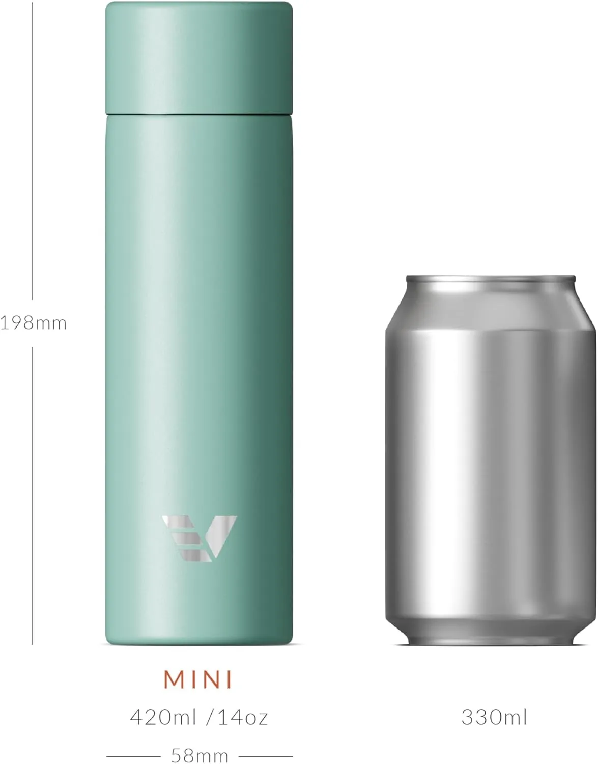 Mini Stainless Steel Water Bottle 14oz - Non-insulated | Designed for Bags | Slim, Ultra Lightweight & Stylish – Mint Green