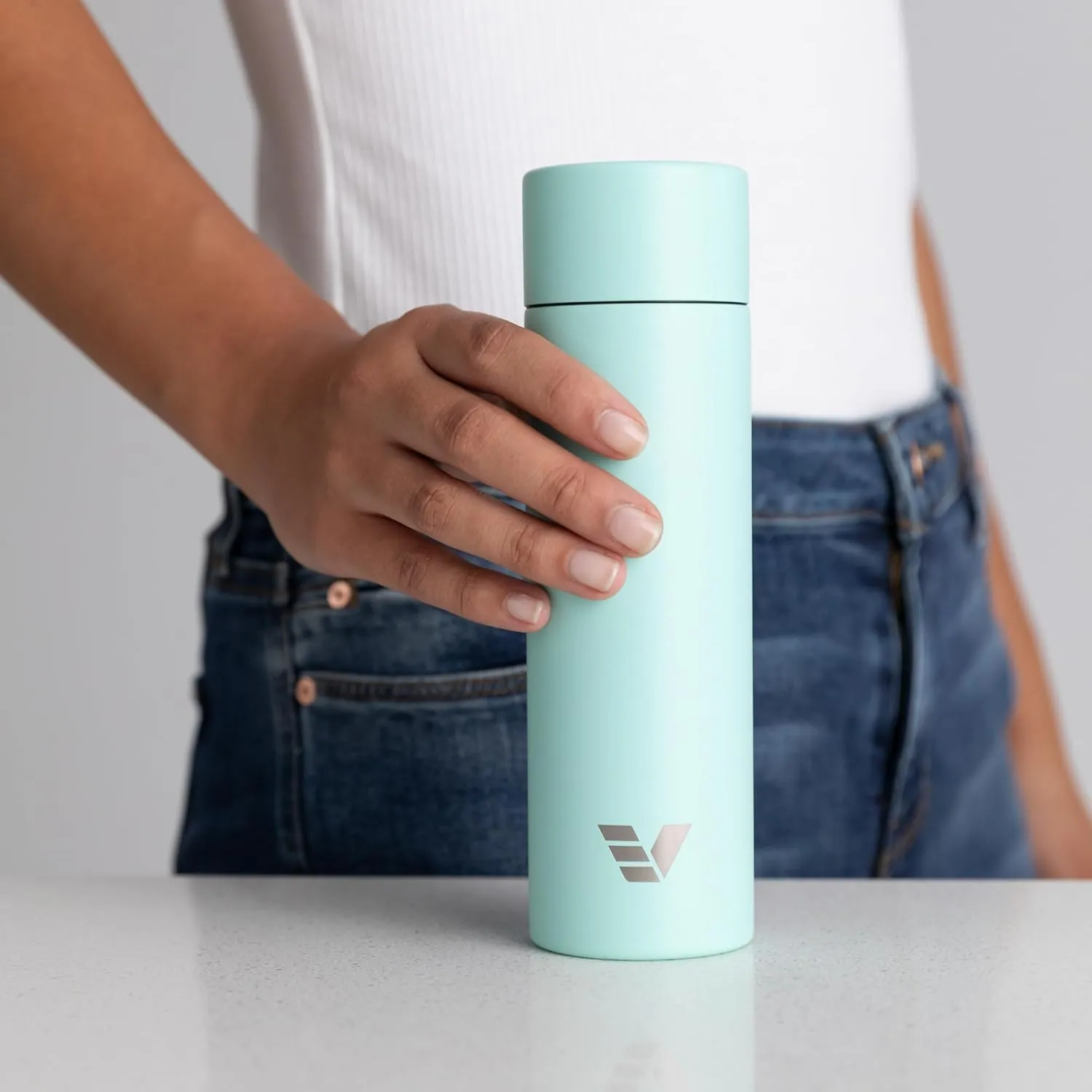 Mini Stainless Steel Water Bottle 14oz - Non-insulated | Designed for Bags | Slim, Ultra Lightweight & Stylish – Mint Green