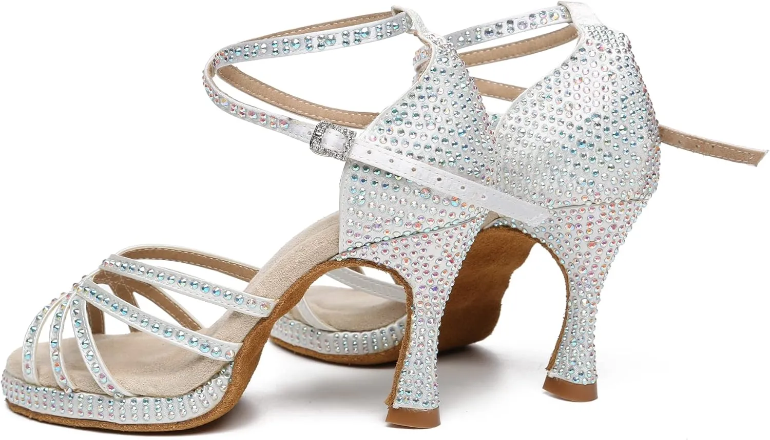 Minishion Women's Dance Heel Platform Toe Rhinestone Dancing Shoes L458