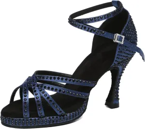 Minishion Women's Dance Heel Platform Toe Rhinestone Dancing Shoes L458