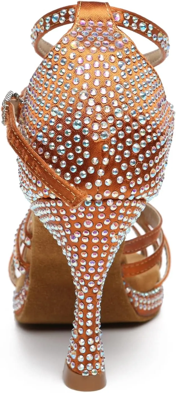 Minishion Women's Dance Heel Platform Toe Rhinestone Dancing Shoes L458