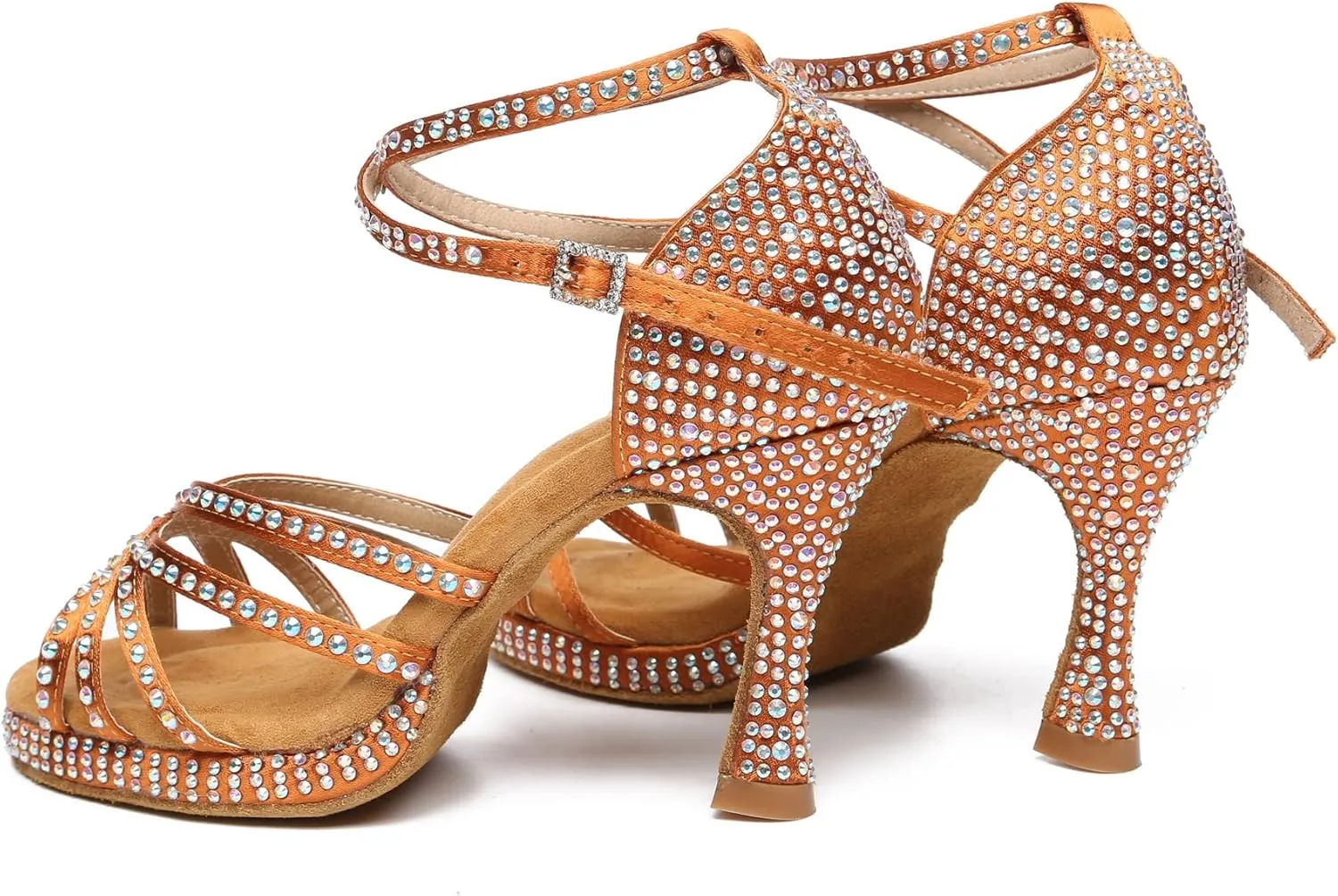 Minishion Women's Dance Heel Platform Toe Rhinestone Dancing Shoes L458