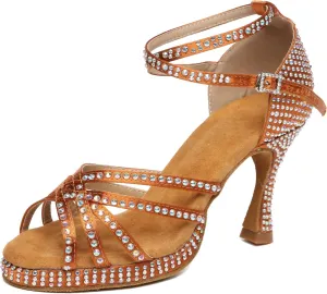 Minishion Women's Dance Heel Platform Toe Rhinestone Dancing Shoes L458