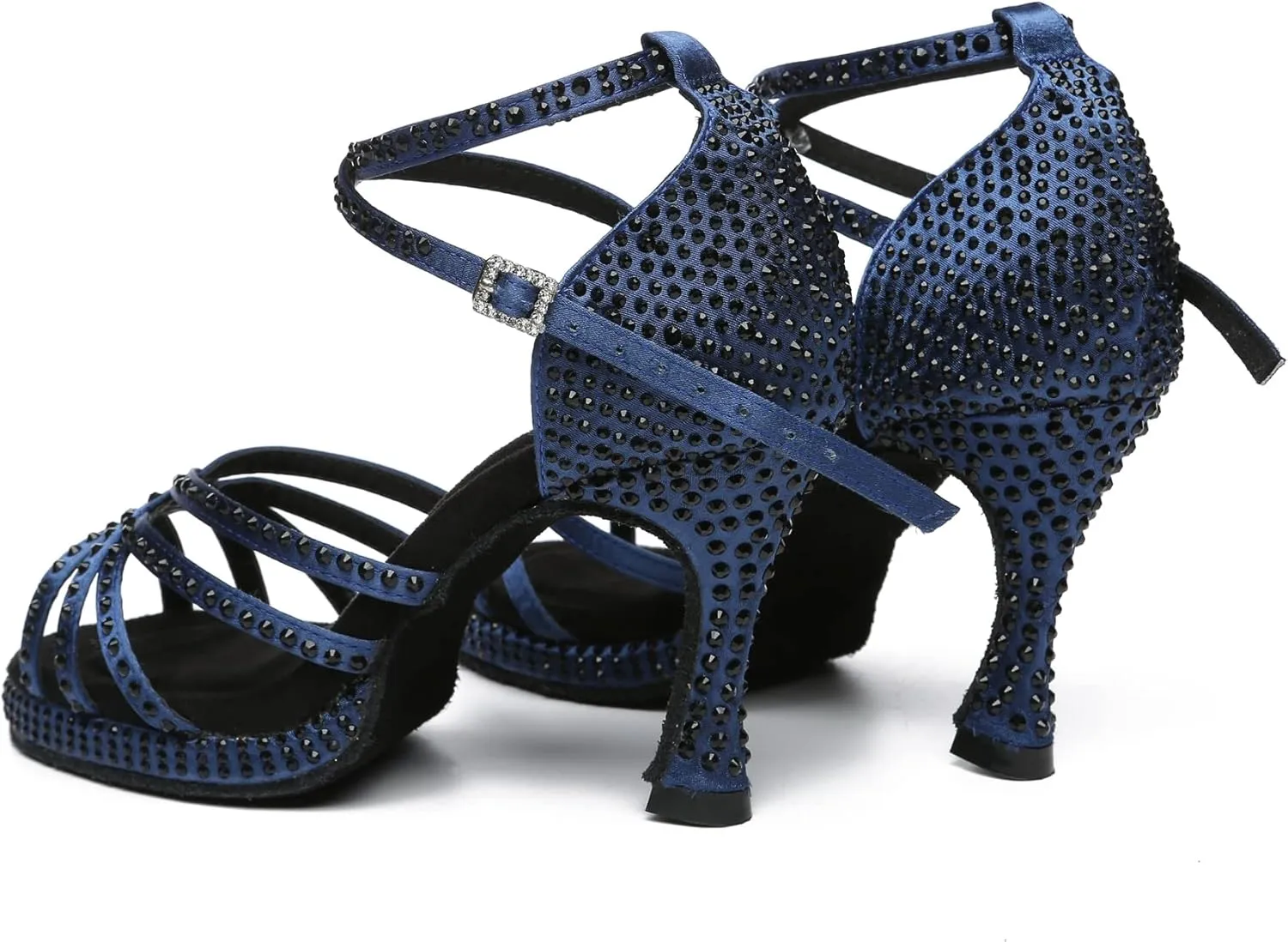 Minishion Women's Dance Heel Platform Toe Rhinestone Dancing Shoes L458