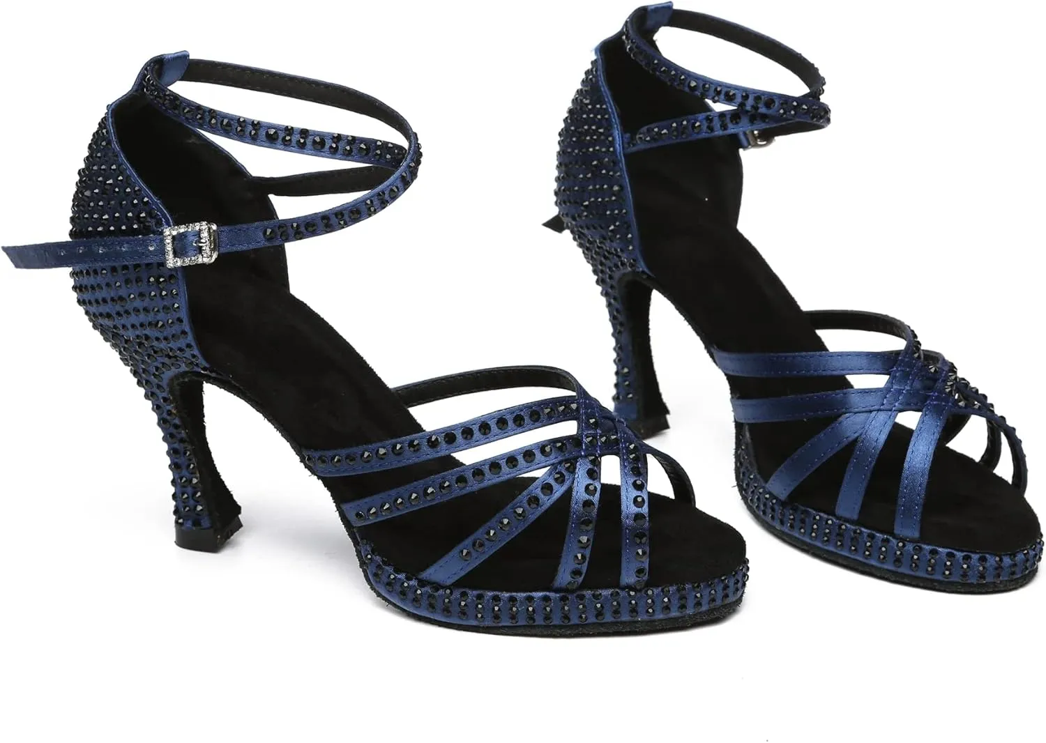 Minishion Women's Dance Heel Platform Toe Rhinestone Dancing Shoes L458