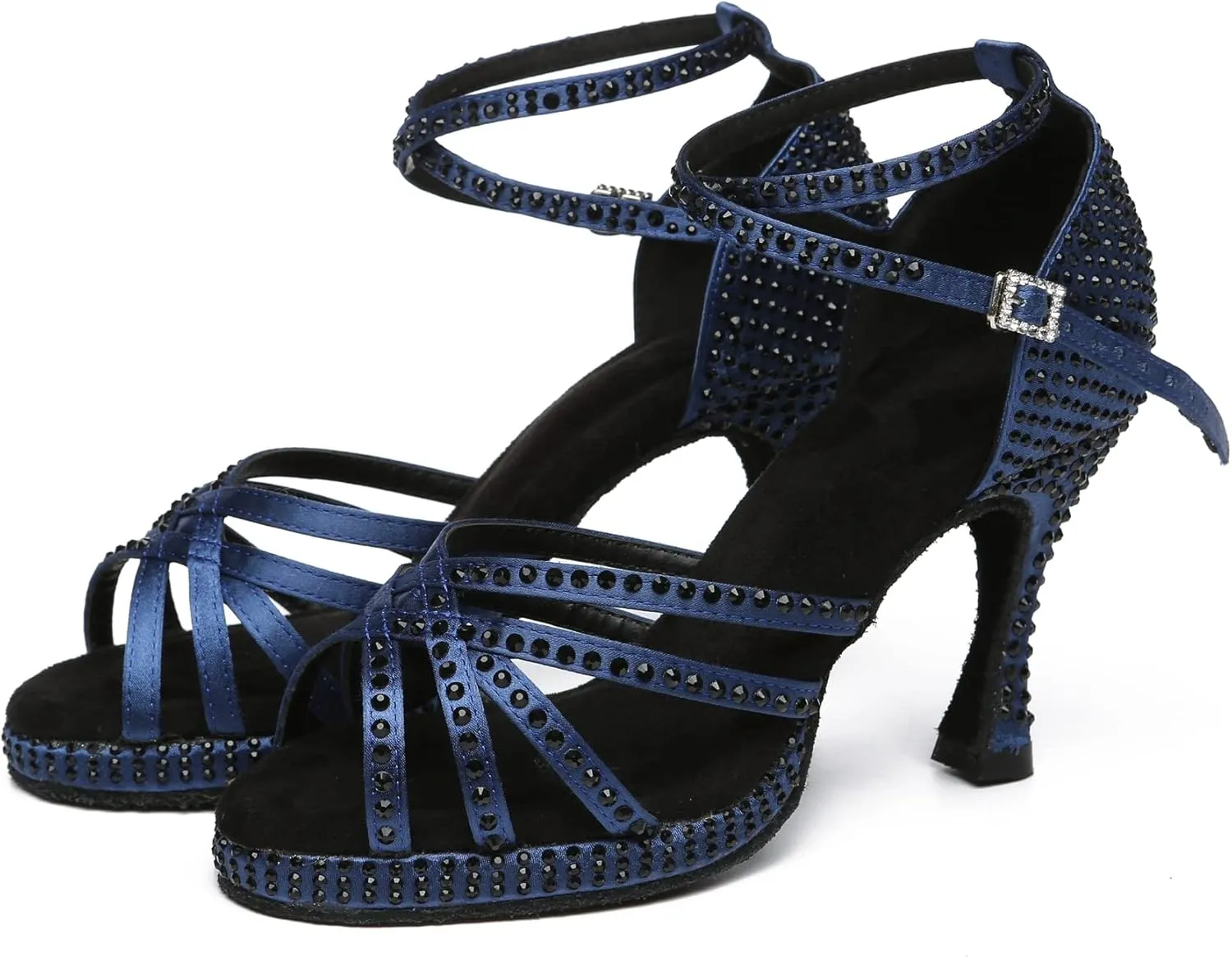 Minishion Women's Dance Heel Platform Toe Rhinestone Dancing Shoes L458