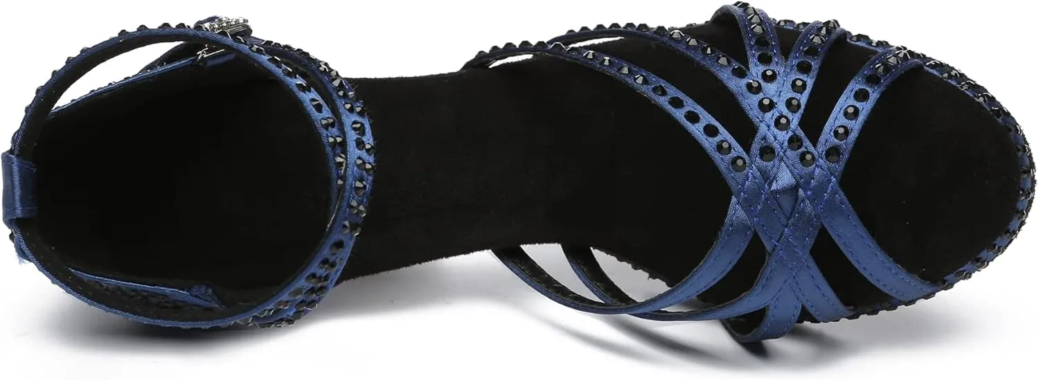 Minishion Women's Dance Heel Platform Toe Rhinestone Dancing Shoes L458