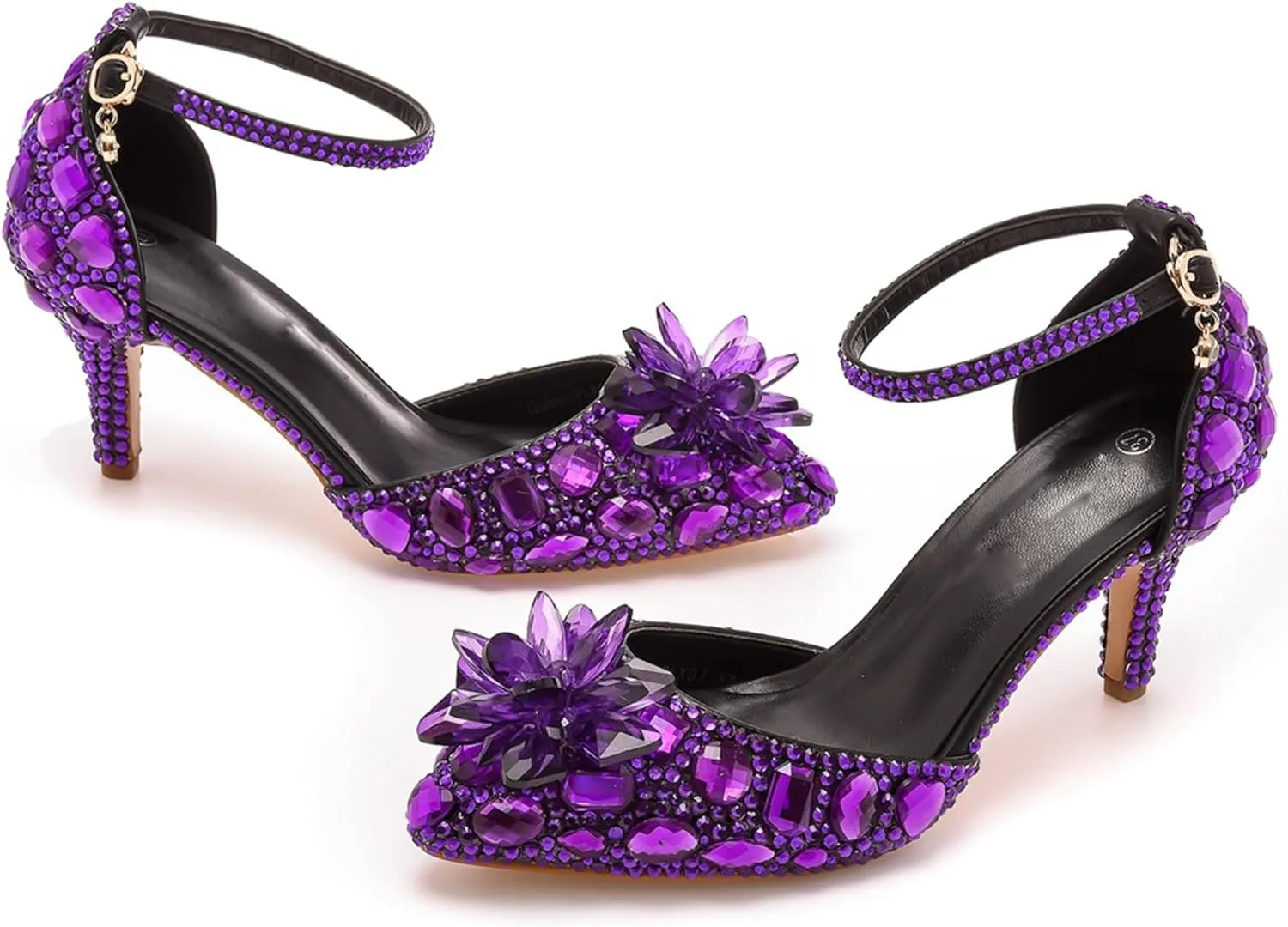 Minishion Womens Rhinestone Wedding Shoes Pumps with Flower Evening Prom Heels