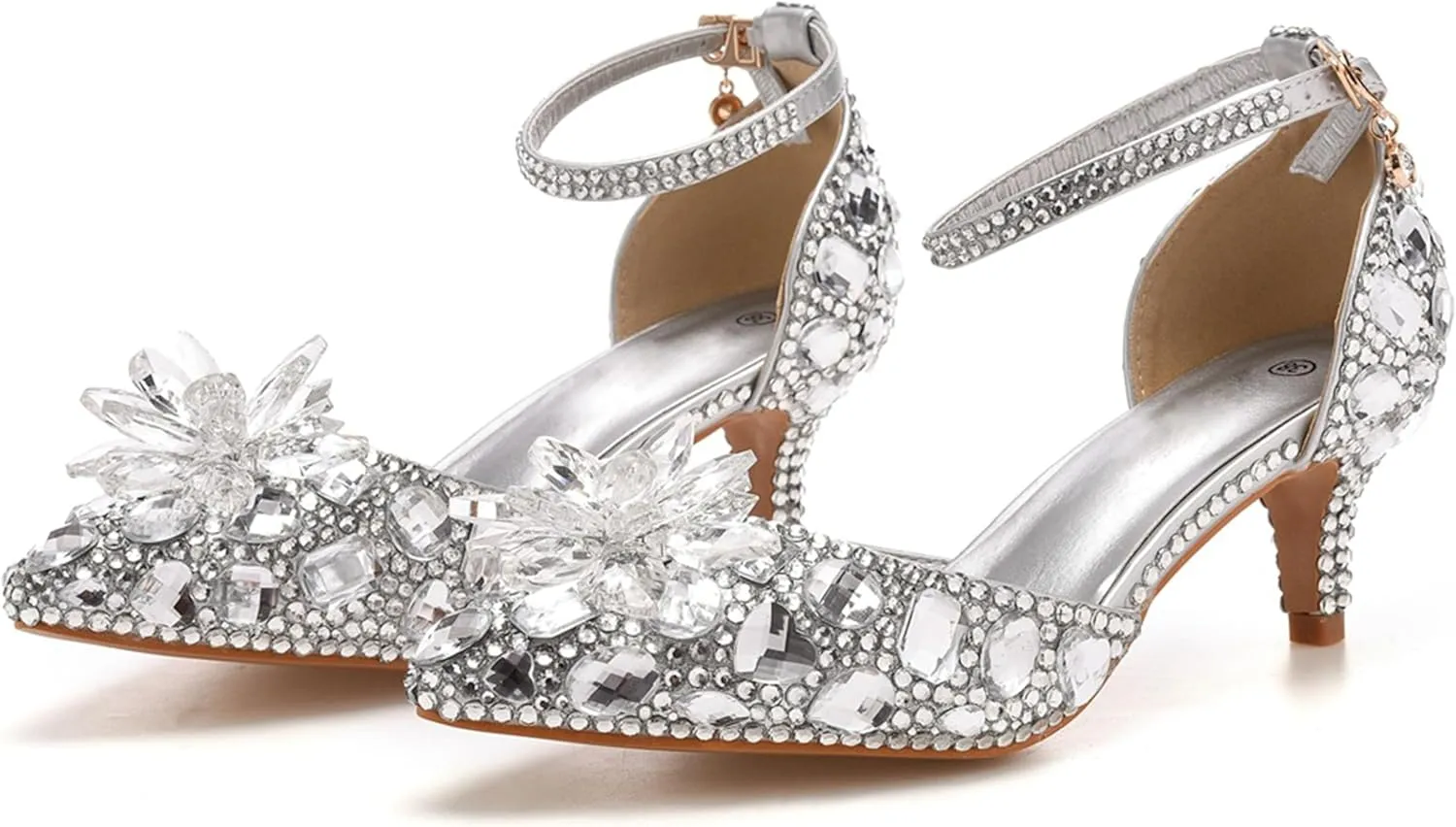 Minishion Womens Rhinestone Wedding Shoes Pumps with Flower Evening Prom Heels
