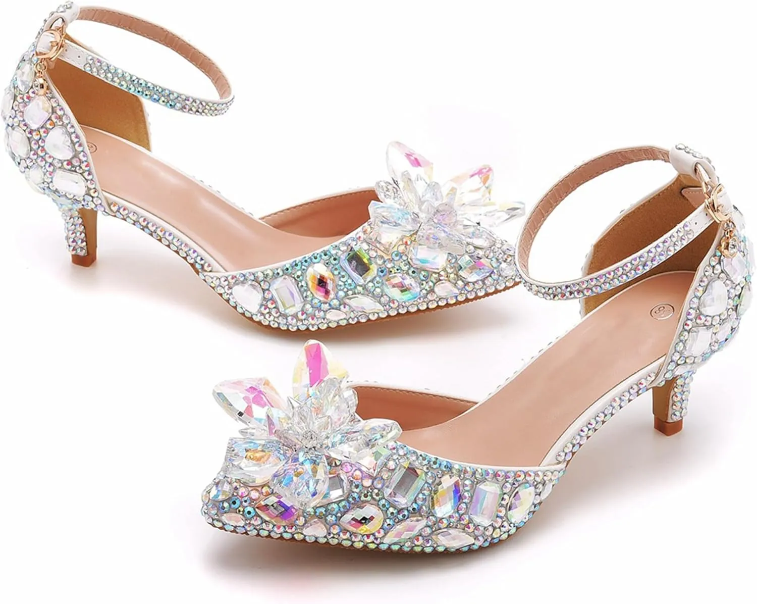Minishion Womens Rhinestone Wedding Shoes Pumps with Flower Evening Prom Heels