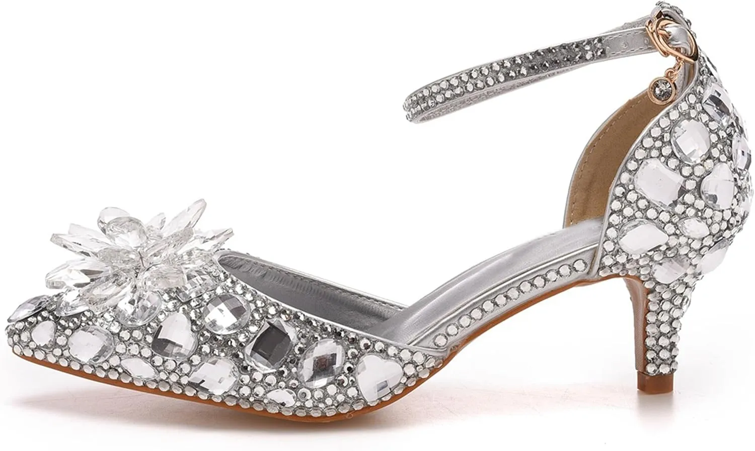 Minishion Womens Rhinestone Wedding Shoes Pumps with Flower Evening Prom Heels