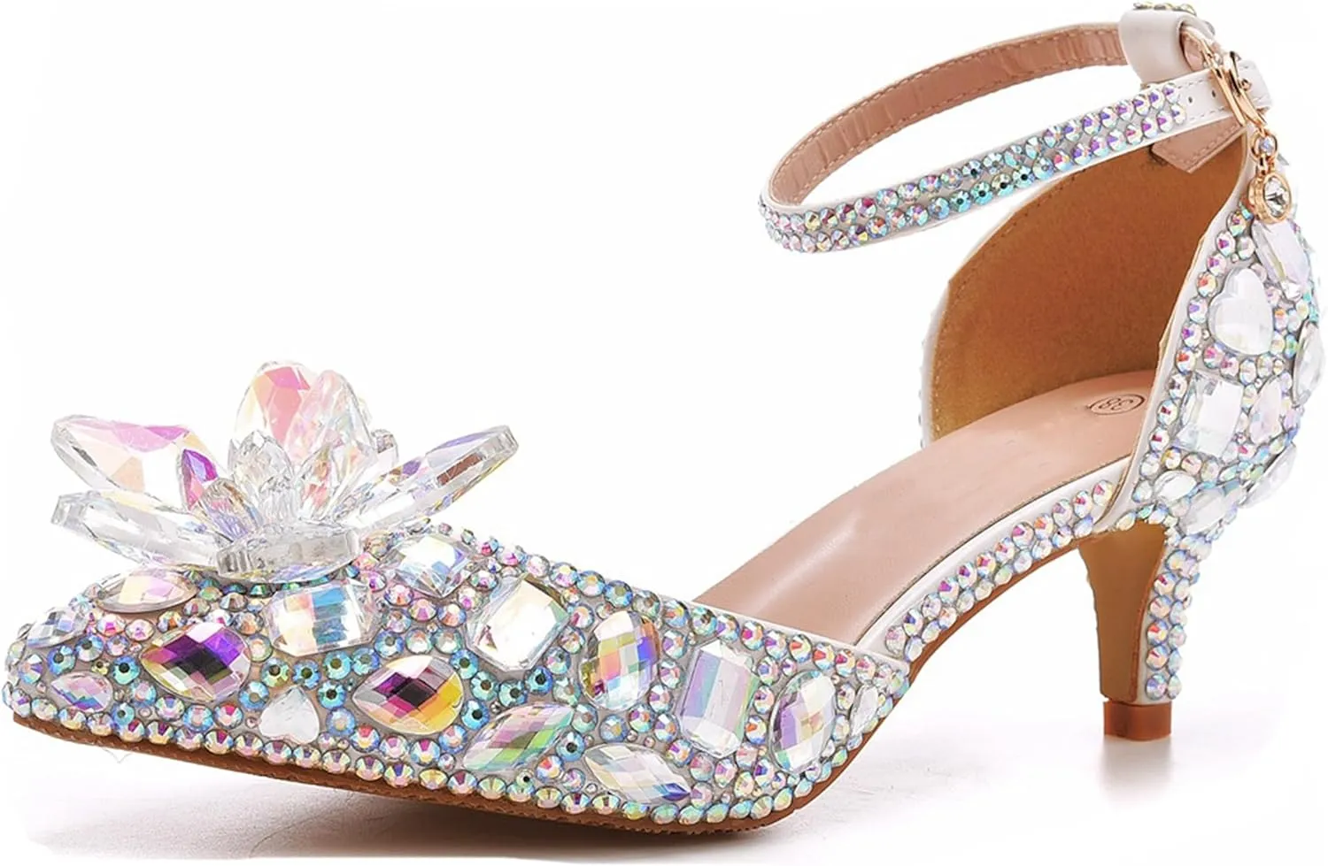 Minishion Womens Rhinestone Wedding Shoes Pumps with Flower Evening Prom Heels