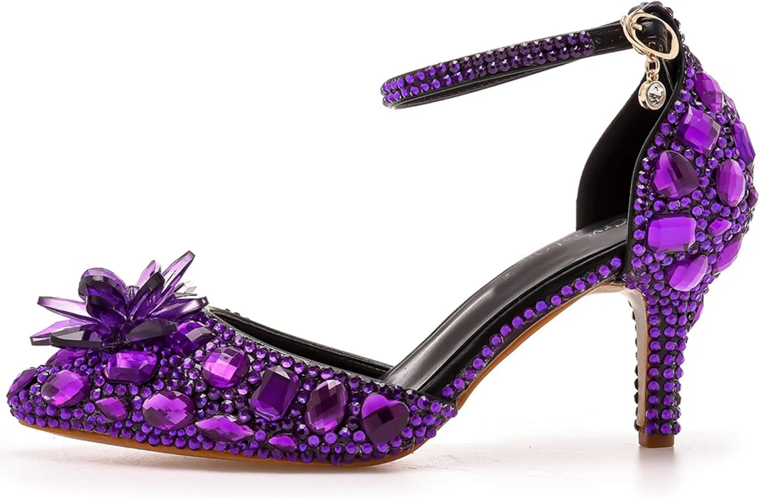 Minishion Womens Rhinestone Wedding Shoes Pumps with Flower Evening Prom Heels