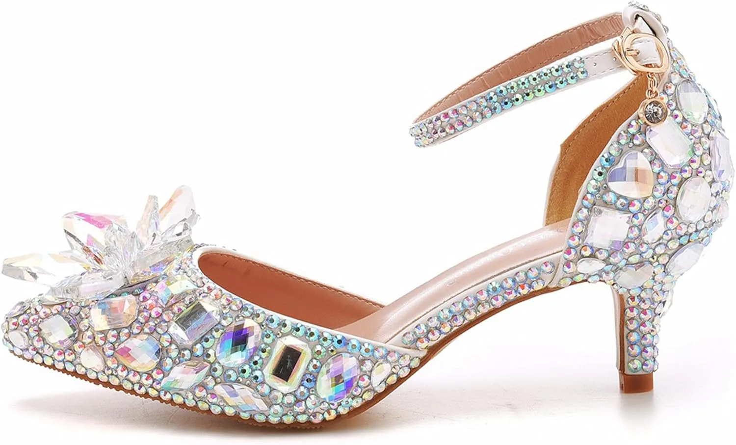 Minishion Womens Rhinestone Wedding Shoes Pumps with Flower Evening Prom Heels