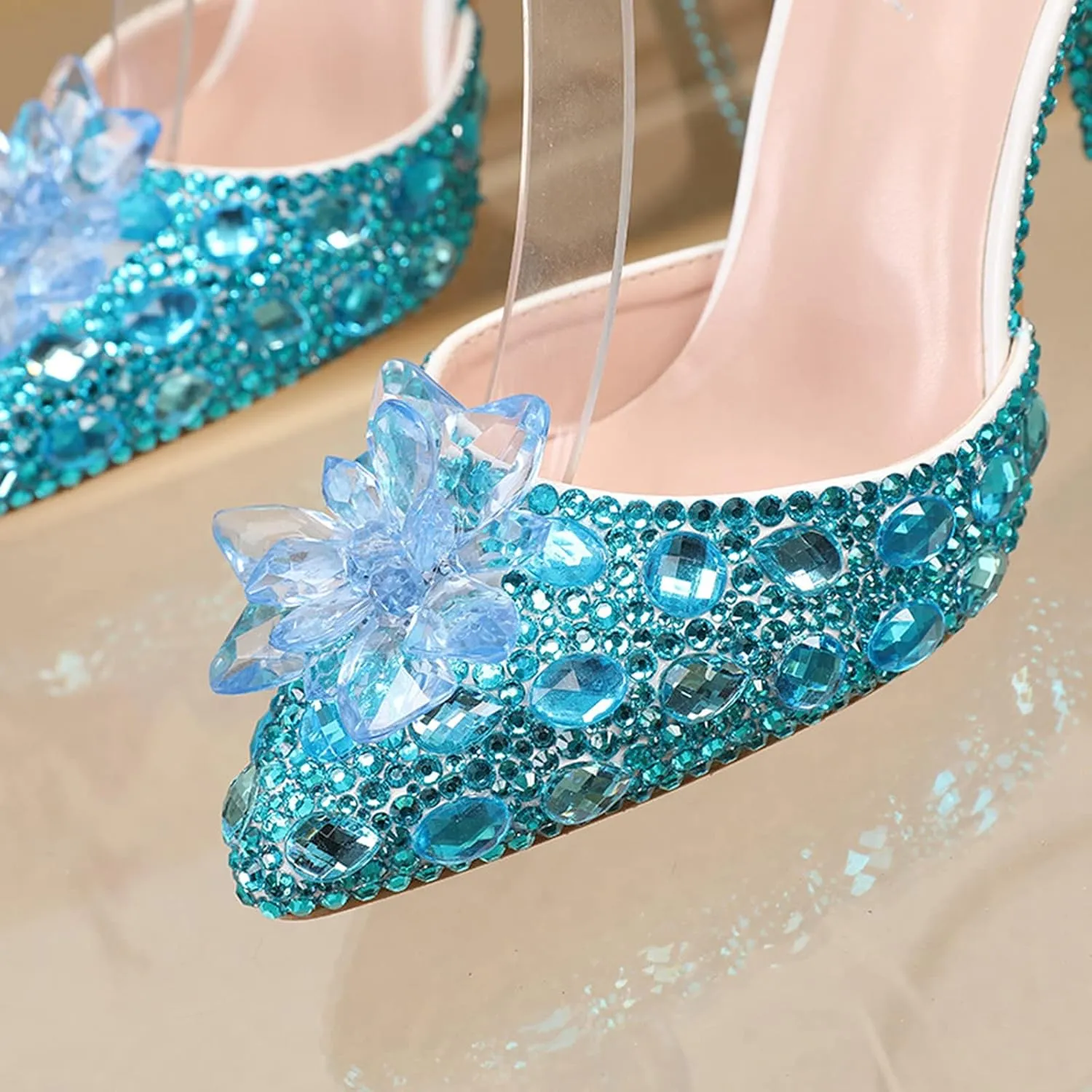 Minishion Womens Rhinestone Wedding Shoes Pumps with Flower Evening Prom Heels