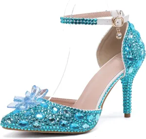 Minishion Womens Rhinestone Wedding Shoes Pumps with Flower Evening Prom Heels
