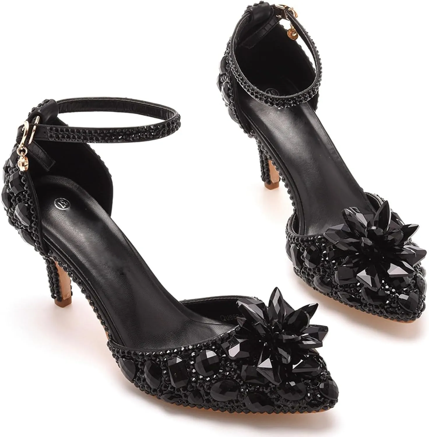 Minishion Womens Rhinestone Wedding Shoes Pumps with Flower Evening Prom Heels