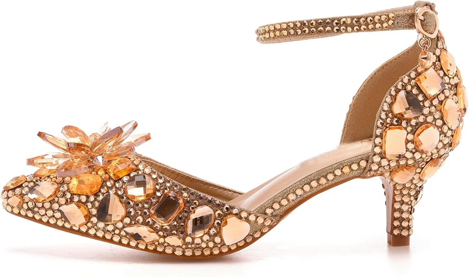 Minishion Womens Rhinestone Wedding Shoes Pumps with Flower Evening Prom Heels