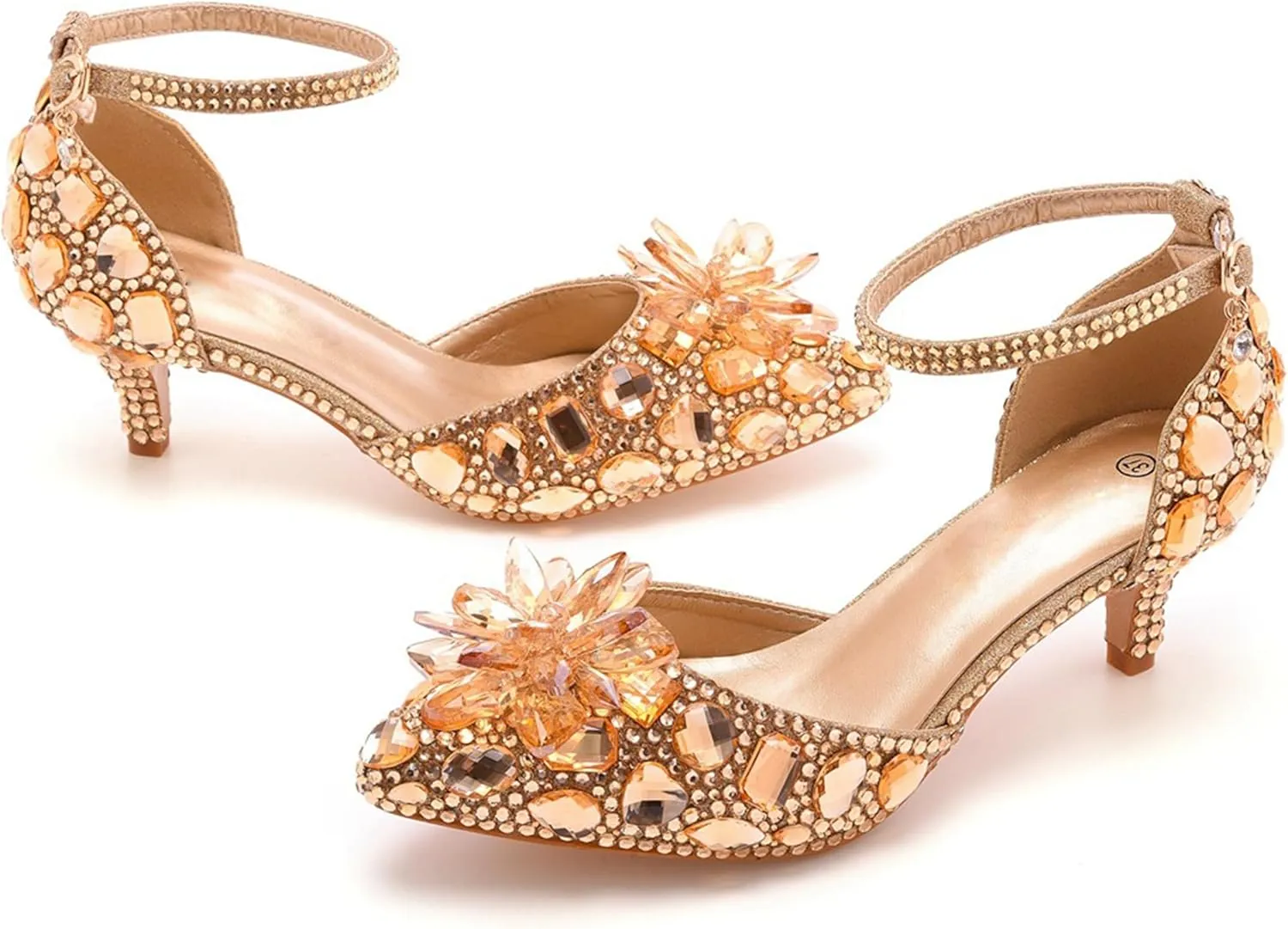 Minishion Womens Rhinestone Wedding Shoes Pumps with Flower Evening Prom Heels
