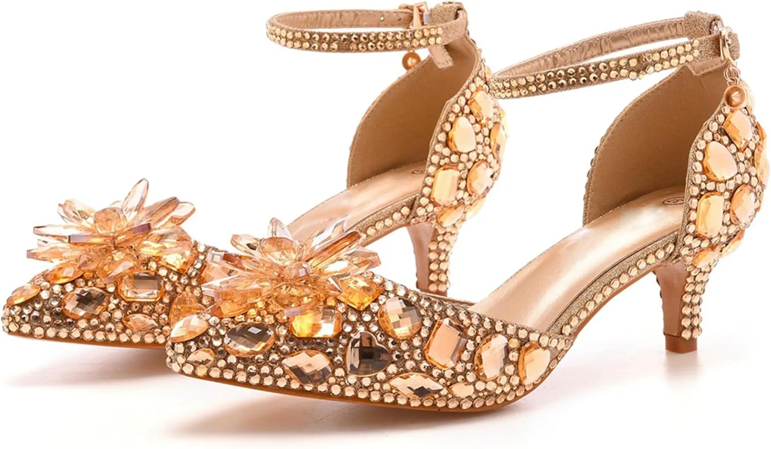 Minishion Womens Rhinestone Wedding Shoes Pumps with Flower Evening Prom Heels