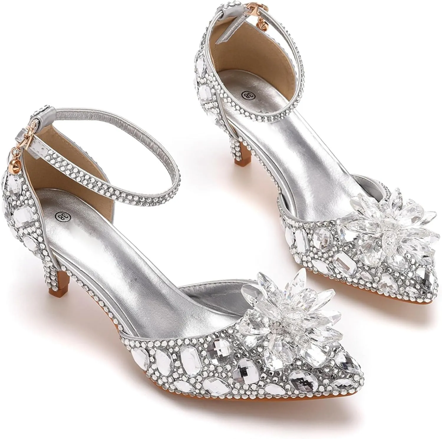 Minishion Womens Rhinestone Wedding Shoes Pumps with Flower Evening Prom Heels