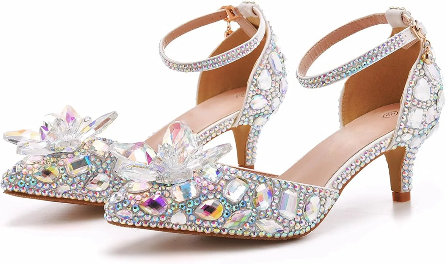 Minishion Womens Rhinestone Wedding Shoes Pumps with Flower Evening Prom Heels