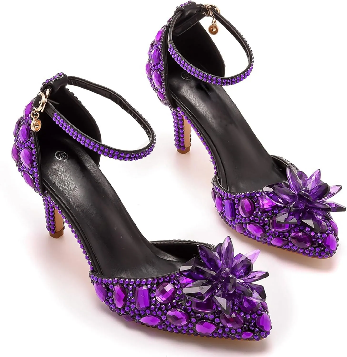 Minishion Womens Rhinestone Wedding Shoes Pumps with Flower Evening Prom Heels