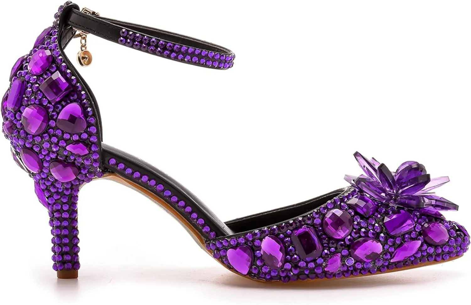 Minishion Womens Rhinestone Wedding Shoes Pumps with Flower Evening Prom Heels