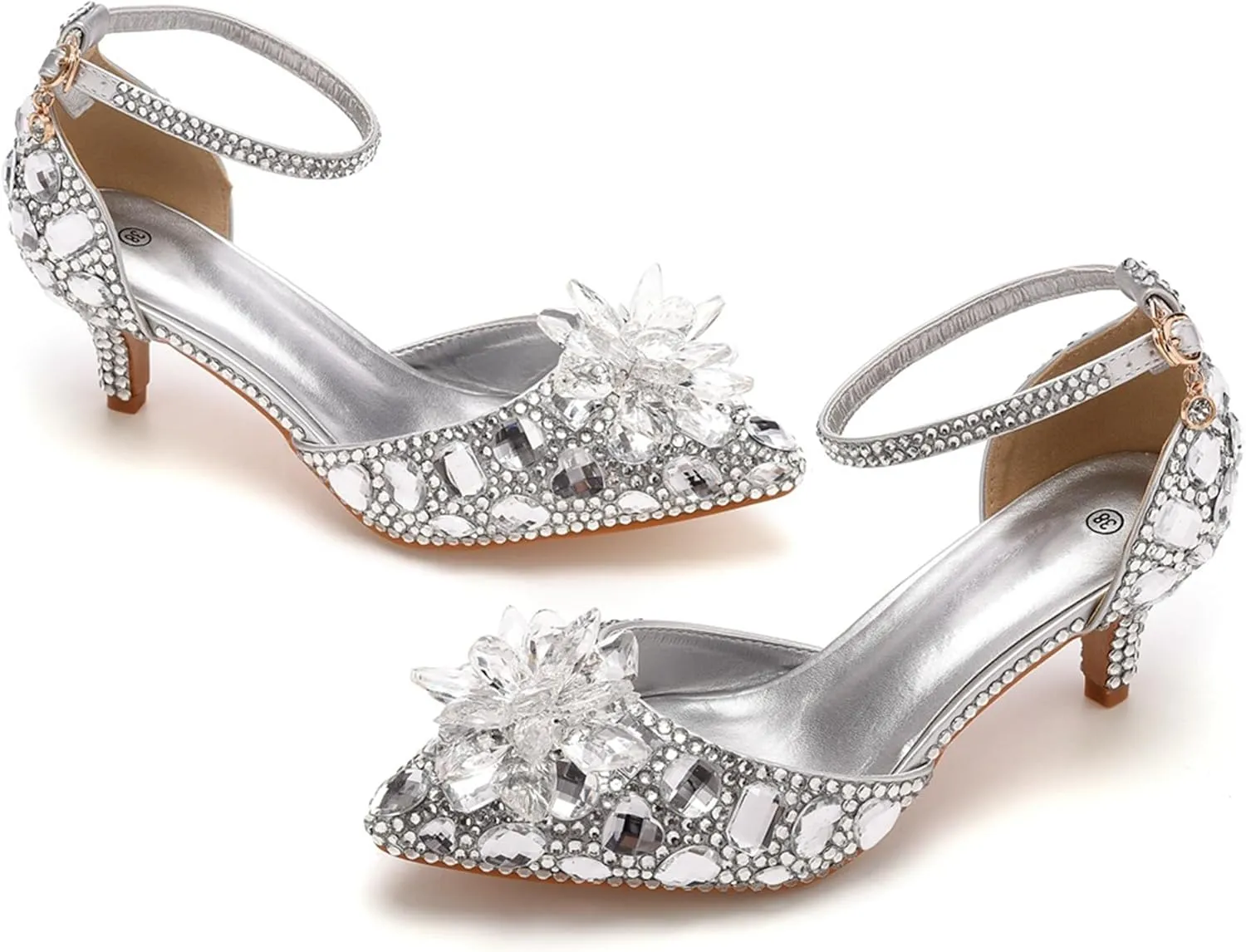 Minishion Womens Rhinestone Wedding Shoes Pumps with Flower Evening Prom Heels