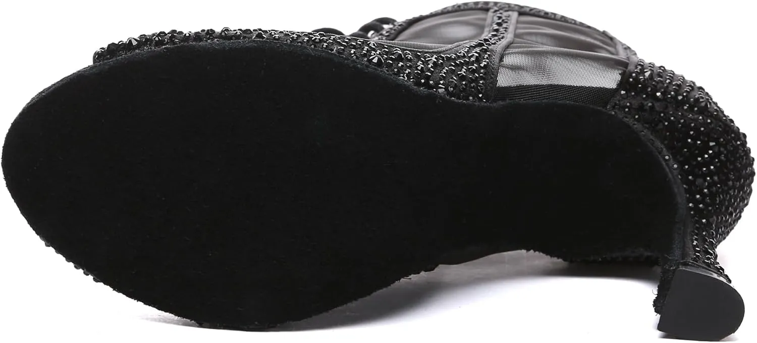 Minishion Womens Rhinestones Ballroom Dance Shoes Fashion Party Prom Ankle Boots