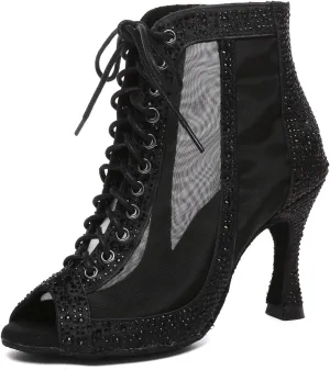 Minishion Womens Rhinestones Ballroom Dance Shoes Fashion Party Prom Ankle Boots