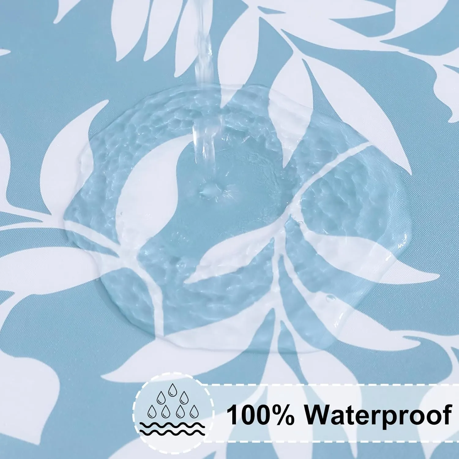 misaya Round Fitted Tablecloth with Elastic Edge, 100% Waterproof Oil Proof Plastic Table Cover, Vinyl Flannel Backed Table Cloth Fits 36"-44" Round Tables for Dinner, Outdoor, Picnic, Blue Leaves