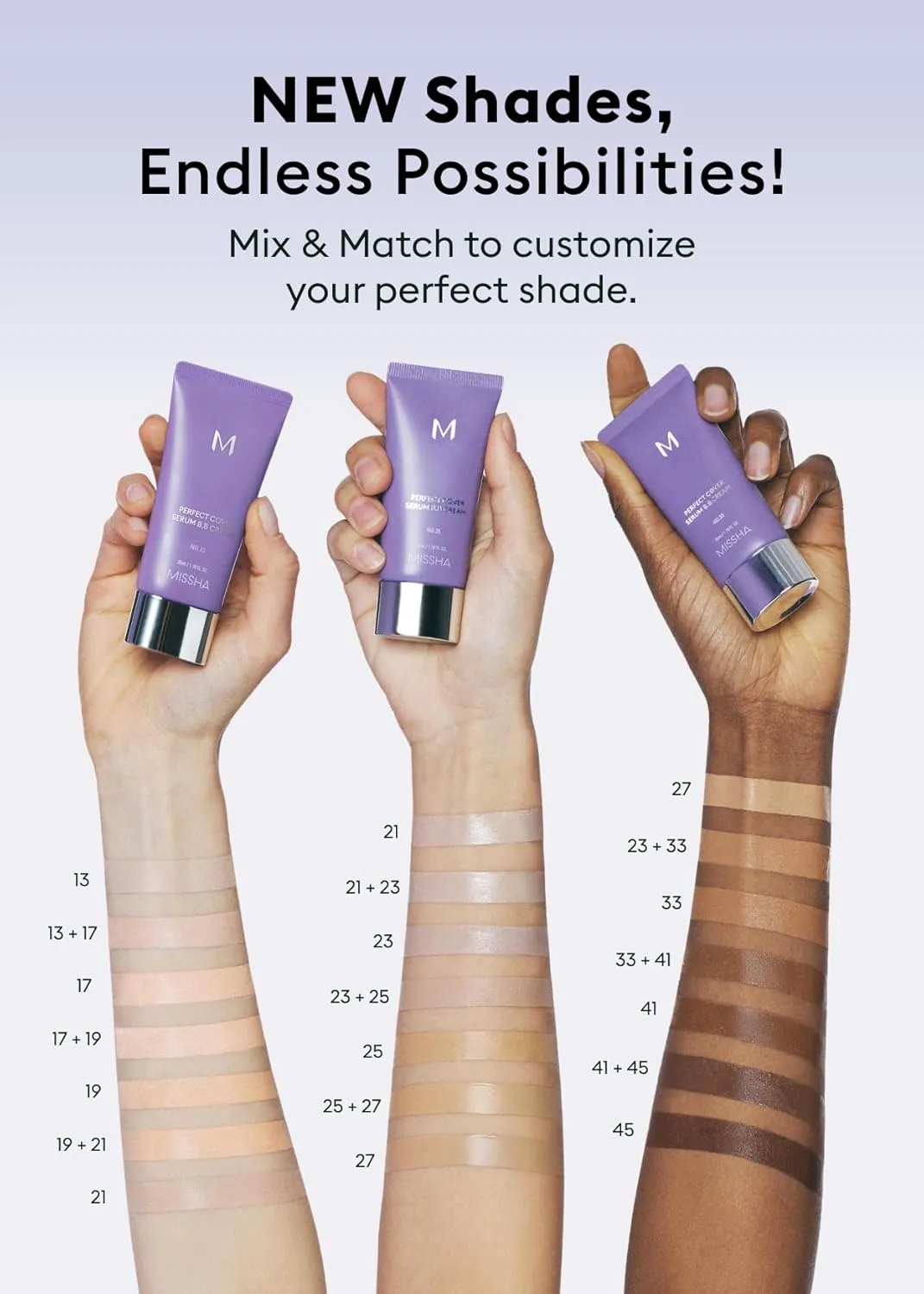 MISSHA M PERFECT COVER SERUM BB CREAM No.13 Light Fair- Fair with Cool Undertone, Skin Tint, Tinted Moisturizer, Skin Care Foundation Makeup, Superfood Complex, Glass Skin, Korean Makeup,1.18 Fl oz