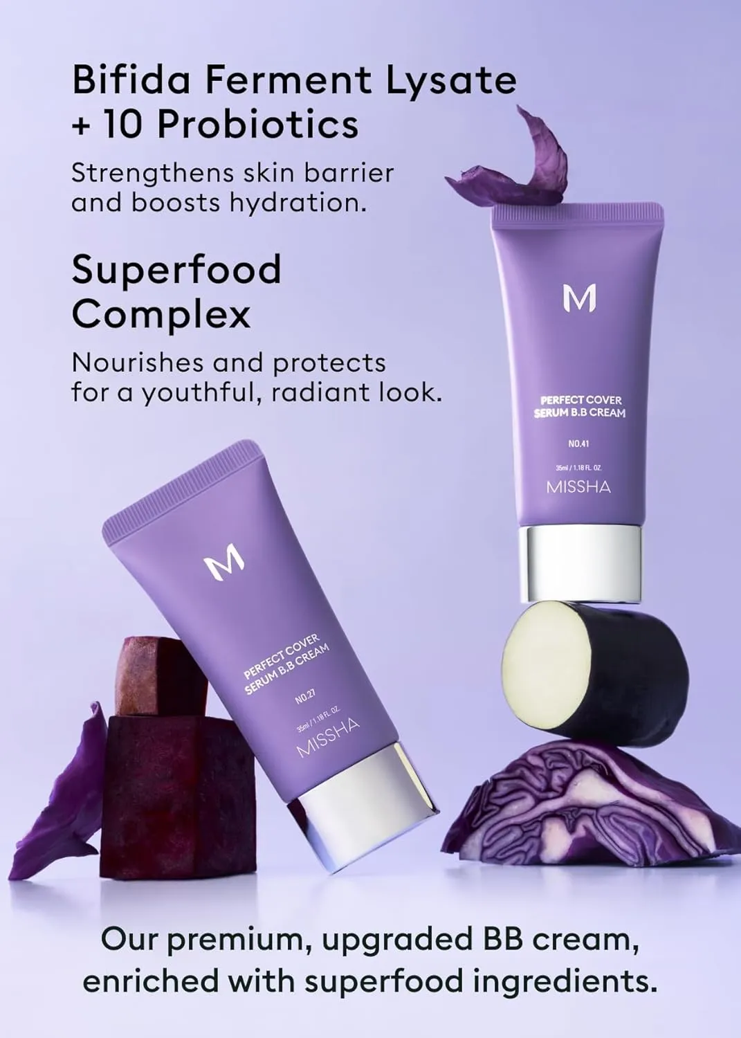 MISSHA M PERFECT COVER SERUM BB CREAM No.13 Light Fair- Fair with Cool Undertone, Skin Tint, Tinted Moisturizer, Skin Care Foundation Makeup, Superfood Complex, Glass Skin, Korean Makeup,1.18 Fl oz