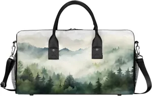 Misty Forest Travel Duffle Bag for Women Men Foldable Waterproof Weekender Bag Carry on Tote for Overnight Sports Gym Jungle Mountain Landscape