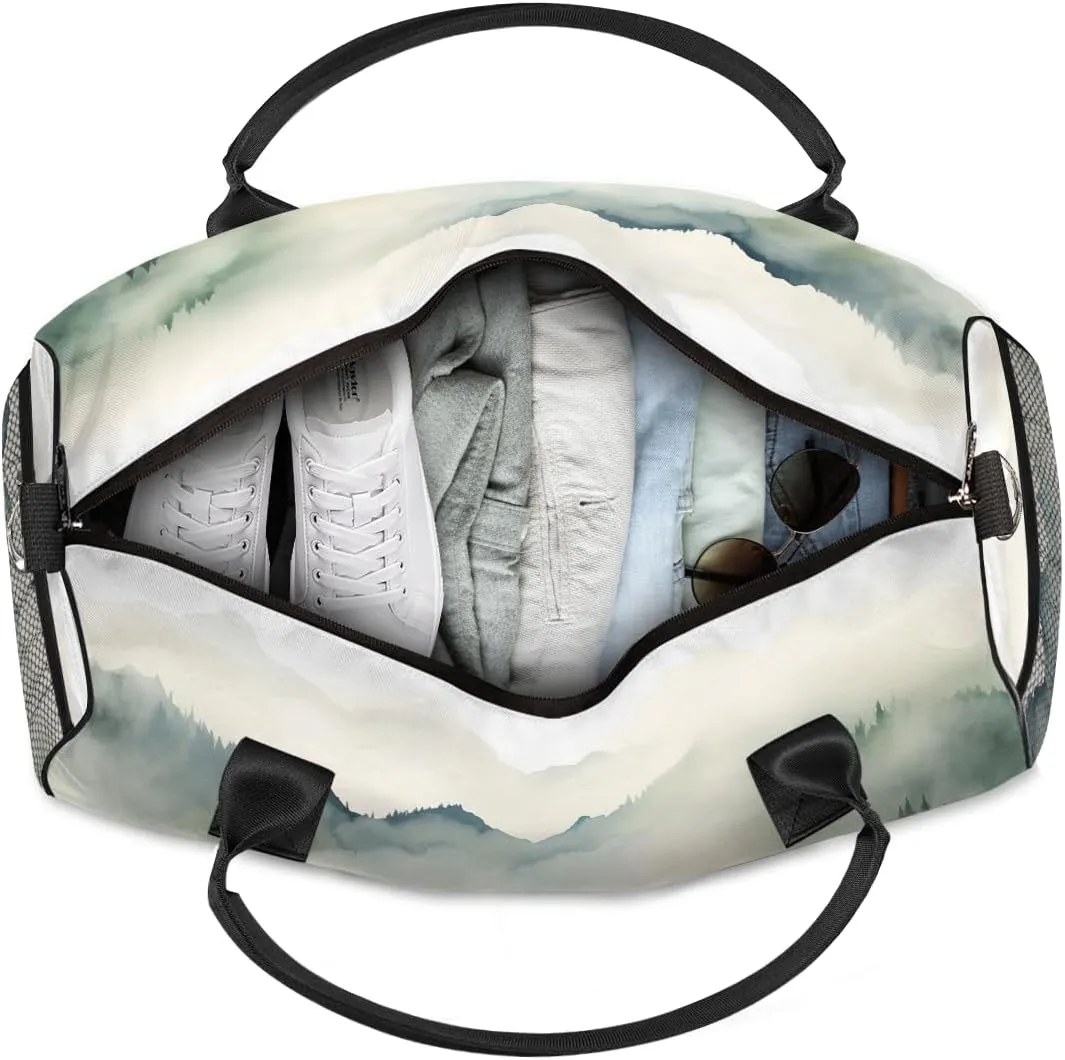 Misty Forest Travel Duffle Bag for Women Men Foldable Waterproof Weekender Bag Carry on Tote for Overnight Sports Gym Jungle Mountain Landscape